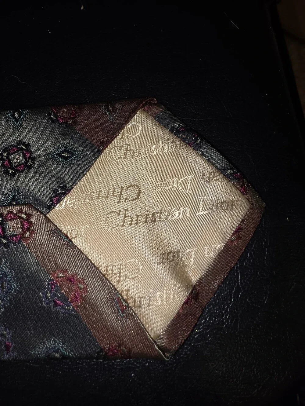 Christian Dior Striped Medallion Silk Tie in Green and Brown